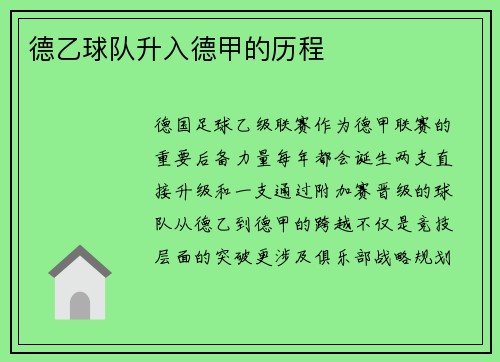 德乙球队升入德甲的历程